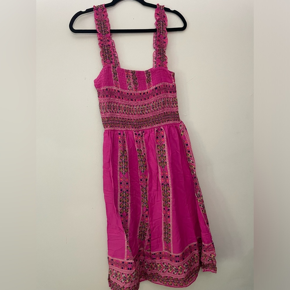 Pink Smocked Midi Dress